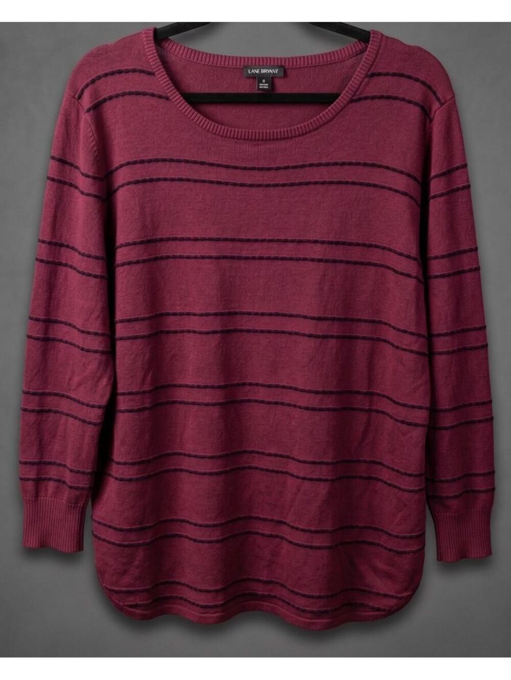 Lane Bryant Maroon Black Striped High-Low Sweater Long Sleeve Plus Size 26/28